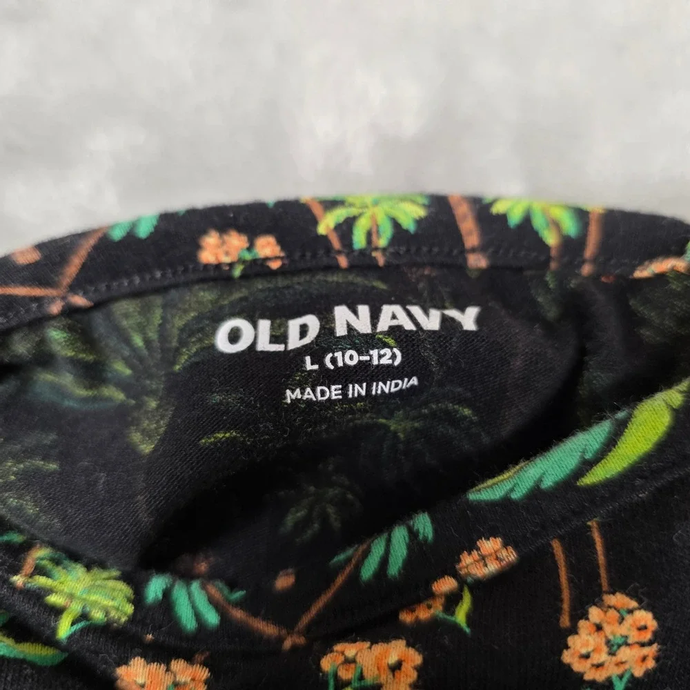 Old Navy Romper Girls‎ Large 10-12 Black Tropical Palm Tree Print Cotton